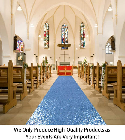 ShiDianYi Blue Aisle Runner for Wedding, 15FTx2FT Modern Baby Blue Glitter/Sequin Mesh Fabric Wedding Rug Runner