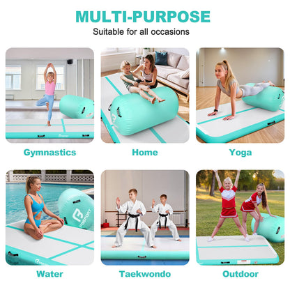 Inflatable Air Gymnastics Mat Training Mats 14ft and Air Roller 40x23.6inch with Electric Air Pump for Home Use Cheerleading Outdoor Training Park Yoga Water Beach (Green)