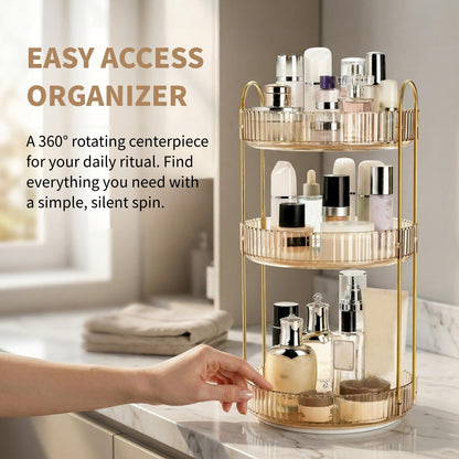 Cididu 360 Rotating Makeup Organizer, 3 Tiers Plastic Bathroom Spinning Holder Rack, Round Lazy Susan Organizer, Large Capacity Countertop Shelf for Cosmetics, Perfume, Skincare, Spice, Toiletries