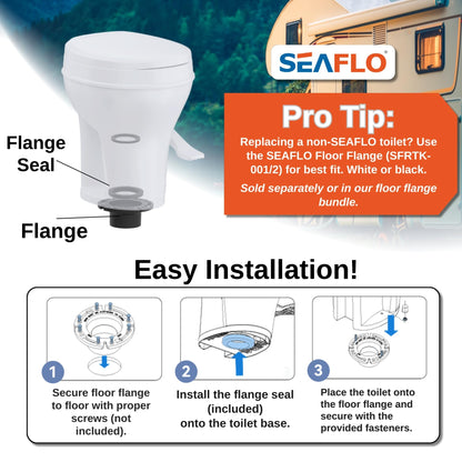 SEAFLO RV Toilet with Sprayer Attachment - White, 18.4” Residential Height, Gravity Flush Foot Pedal Camper Toilet Soft Close Seat Elongated Bowl Motorhome, 4-Year Warranty, SFRTPH-01-02