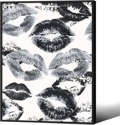 OMANI 08x10 inch Woman Lips Posters Black and White Sexy Kiss Canvas Wall Art Black Framed Fashion Retro Aesthetic