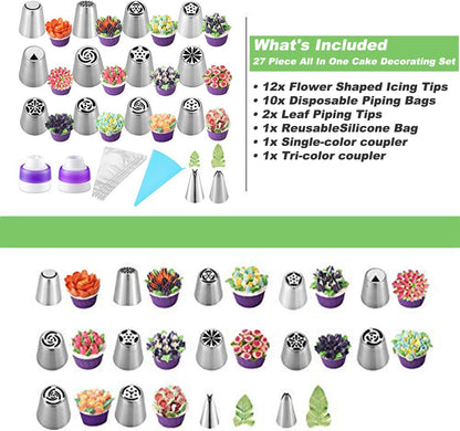 Suuker 27 Pcs Russian Piping Tips Set, Cake Decorating Tips for Cupcake Cookies Birthday Party