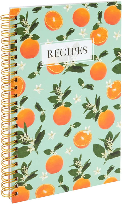Blank Recipe Book: 120 Pages, 8 Sections, Floral and Orange Theme, Laminated Hardcover (5.5 x 8.5 In)