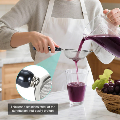 3 Sizes（2.76"+3.15"+3.94") Single Fine Mesh with Non-Slip Ceramic Handle,Perfect for Sift, Strain, Drain Rinse Vegetables