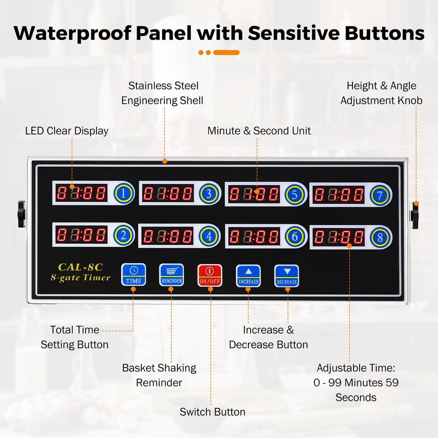 BEAMNOVA 8-Channel Digital Kitchen Timer, Commercial Timer for Restaurant, Food Timer for Cooking, Fryer Reminder, Adjustable Loud Alarm, Stainless Steel