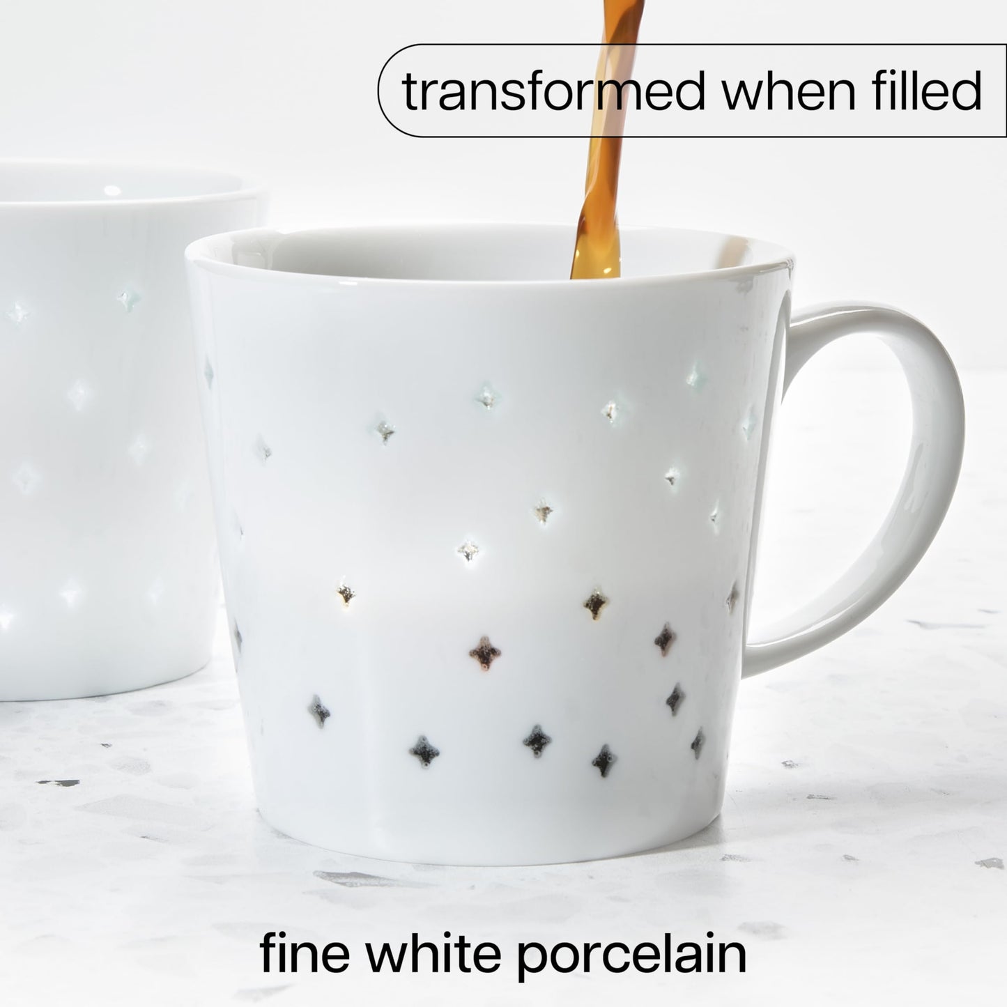 Tulip Transparent Diamond Porcelain Coffee Mugs, 10 oz, 2 Pack – See-Through Ceramic Mugs, Microwave & Dishwasher Safe, Modern Gift Mugs