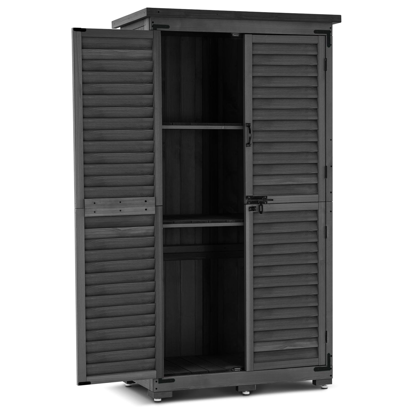 MCombo Outdoor Storage Cabinet, Garden Storage Shed, Outside Vertical Shed with Lockers, Outdoor 63 Inches Wood Tall Cabinet for Yard and Patio 0870 (Grey)