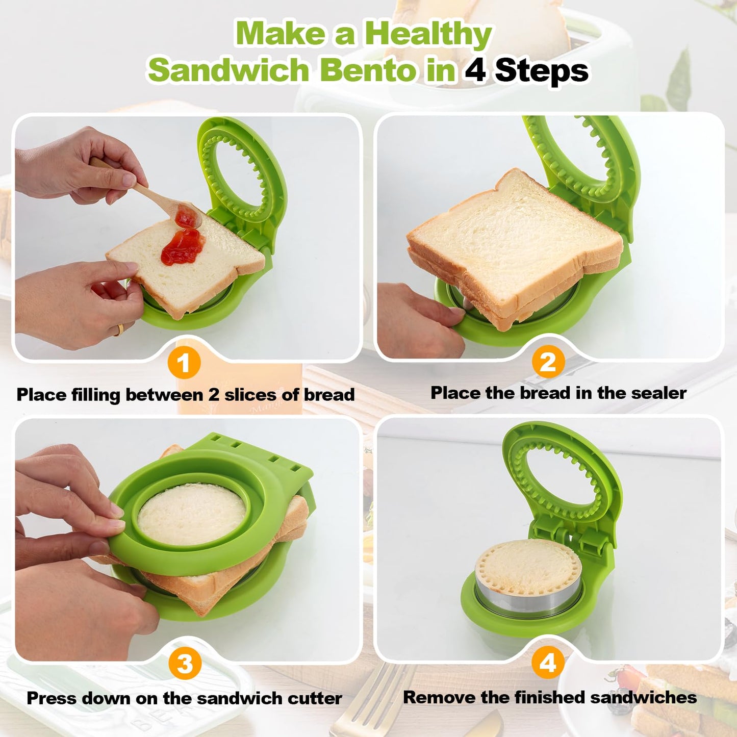 MULIRE Uncrustable Sandwich Cutter for Kids Lunch,2-Pack Sandwich Cutter Circle& Heart Shape Cutter & Sealer for Kids Breakfast and Lunchboxes