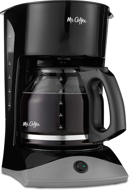 12 Mr. Coffee Black Coffee Maker, Cups, with Auto Pause and Glass Carafe, Perfect for Home and Office Use