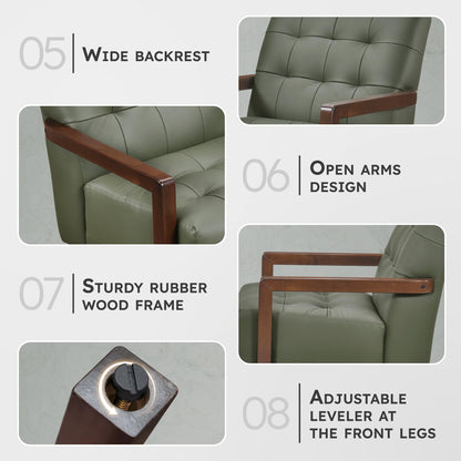 Lexicon Modern Accent Chair, Luxury Genuine Leather Match Living Room Chair with Tufted Cushions, Solid Wood Frame and Arm Rest, Comfy Upholstered Single Seat for Bedroom/Reading/Office, Green