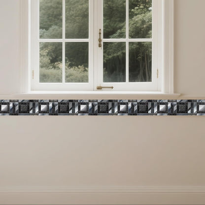 IVN Wallpaper Border Peel and Stick Wall Black and Silver Mosaic Decorative Wall Trim Self Adhesive Border for Walls Mirror Frame Accent Strip for Bedroom Kitchen LivingRoom 4x196 Inch