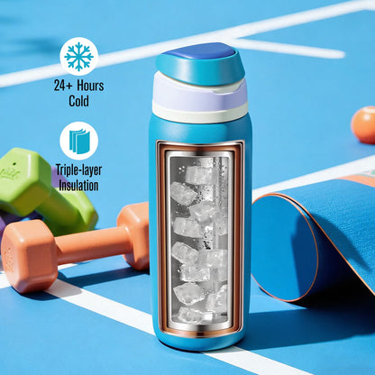 Coolflask MegaSip Insulated Water Bottle 40 oz with Straw, Stainless Steel Water Bottles Leak-Proof, 24+ Hours Cold, BPA-Free Dishwasher Safe, Water Flask for Sports Gym Work Office, Scuba Blue