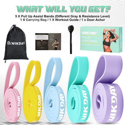 Resistance Bands, Pull Up Bands, Workout Bands for Exercise, Thick Heavy Resistance Band Set with Door Anchor, Elastic Bands for Body Stretching, Crossfit Training at Home/Gym Men & Women Women