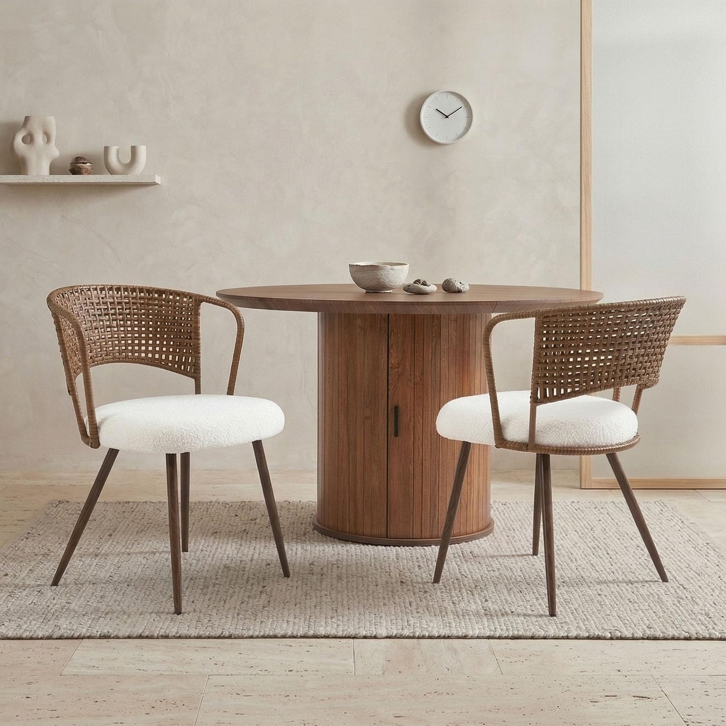 KEIKI Wicker Dining Chairs Set of 4, Farmhouse Cane Back Kitchen Chairs with Upholstered Cushion, Wingback Rattan Dining Chair with Metal Legs & Adjustable Feet, Modern Dining Room Chairs, Dark Brown