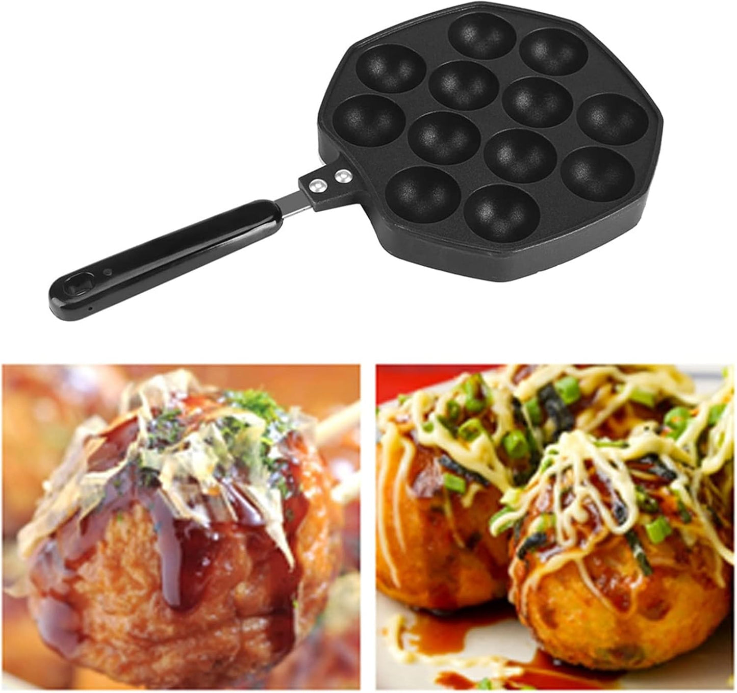 Home 12 Cavity Octopus Grilling Pan, Non Stick Pancake Maker for Takoyaki and Dessert Cakes