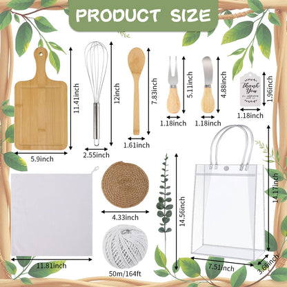 67Pcs Baby Shower Prizes for Game Winners Baby Shower Games Prizes 6 Sets Bamboo Cheese Board Spoon Fork Knives Towel Rattan Coasters Artificial Eucalyptus Stems Thank You Card Stirrers Gift Bags