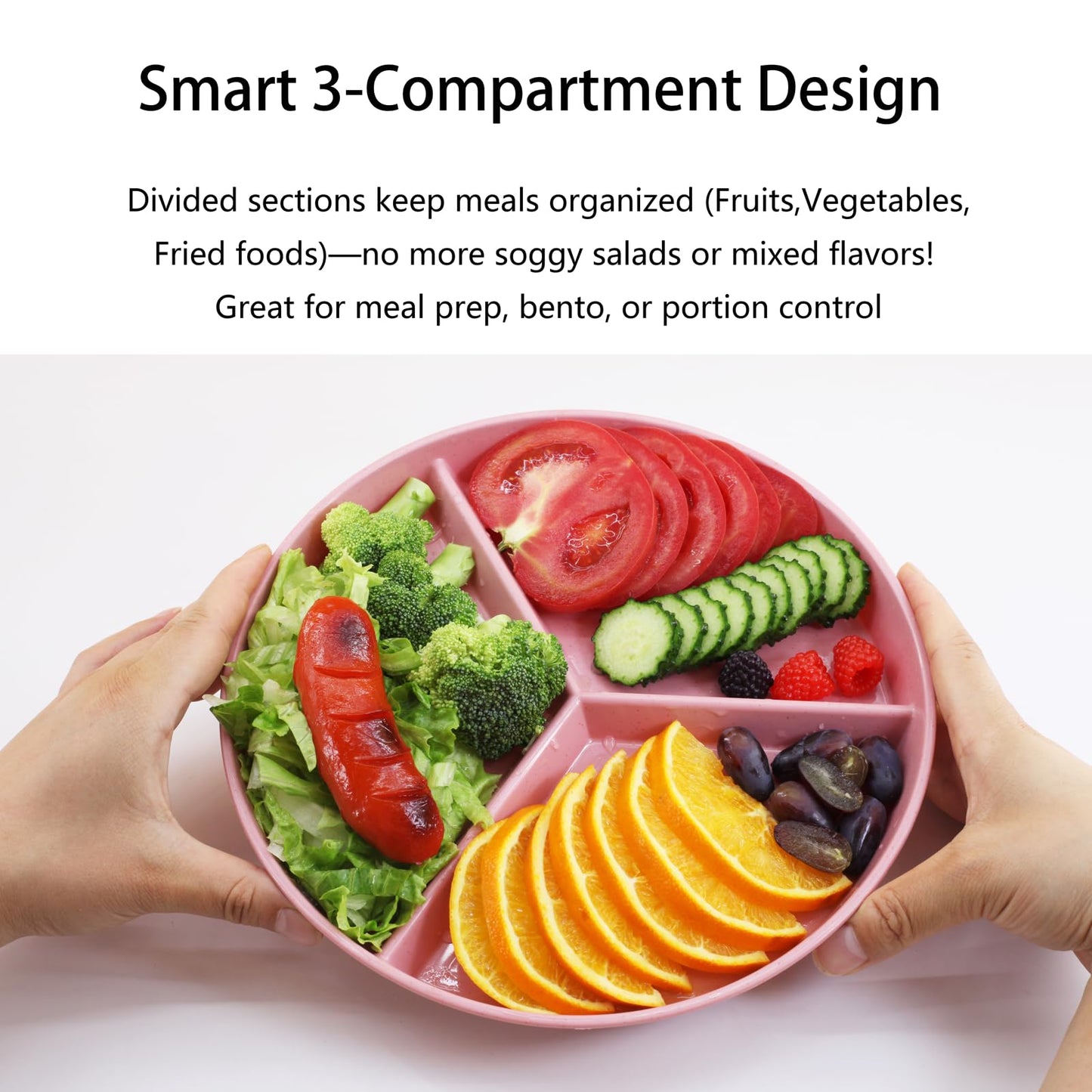 falichchch 9.6-Inch Large Multicolor Wheat Straw Divided Plates – 9PCs Unbreakable 3-Compartment Plates for Portion Control & Healthy Eating Microwave & Dishwasher Safe – Eco-Friendly & Reusable
