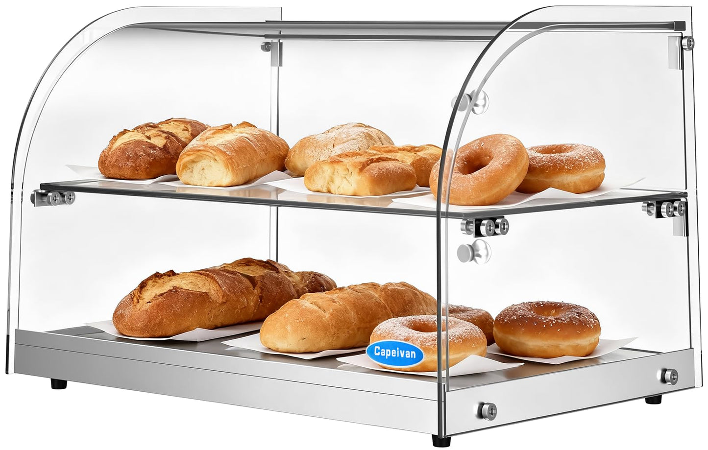 Capeivan Commercial Countertop Bakery Display Case - 1.59 Cu.Ft. Tempered Glass Pastry Showcase with Aluminum Frame, 22.1"×15.2"×14.6" for Cookies, Donuts, Cupcakes.