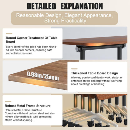 Modern Conference Table,47.2 Inch Meeting Seminar Table,Folding Conference Room Tables with Caster Wheels,Sturdy Mobile Training Table Business Boardroom Tables for 2-10 People,Support 550lbs (6pack)