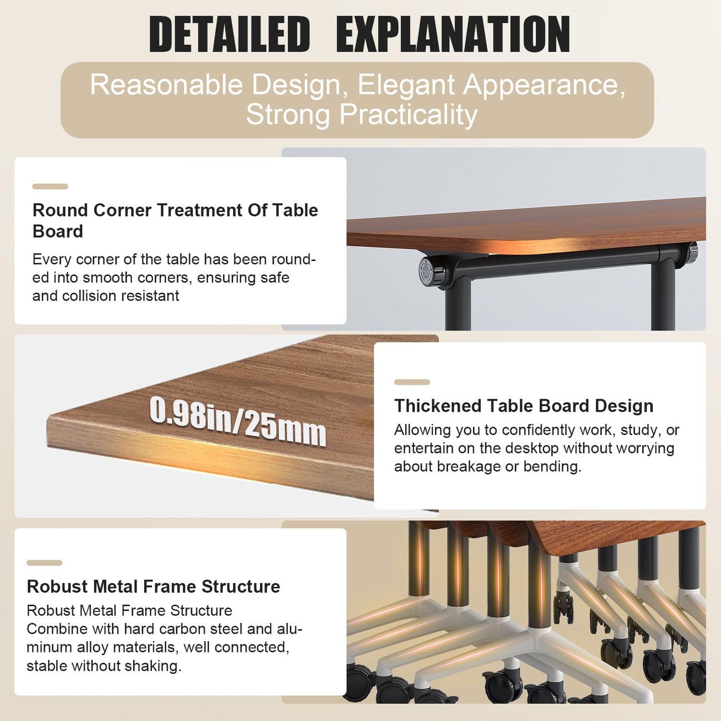 Folding Conference Room Tables Modular Office Conference Table,Mobile Training Table Rolling Seminar Tables with Wheels,Easy to Assemble,Modern Flip Top Meeting Seminar Table for Office,classr (10)