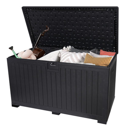 LANTRO JS 230 Gallon Deck Box Waterproof, Outdoor Storage Box Waterproof Lockable with Divider and Lifter Prevent Water Seeping into from Floor for Patio Cushions