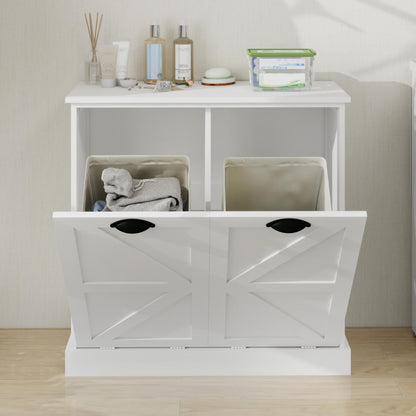 agnixnaf Laundry Sorter Cabinet, Two-Compartment Tilt-Out, White Storage Cabinet, for Small Bothroom