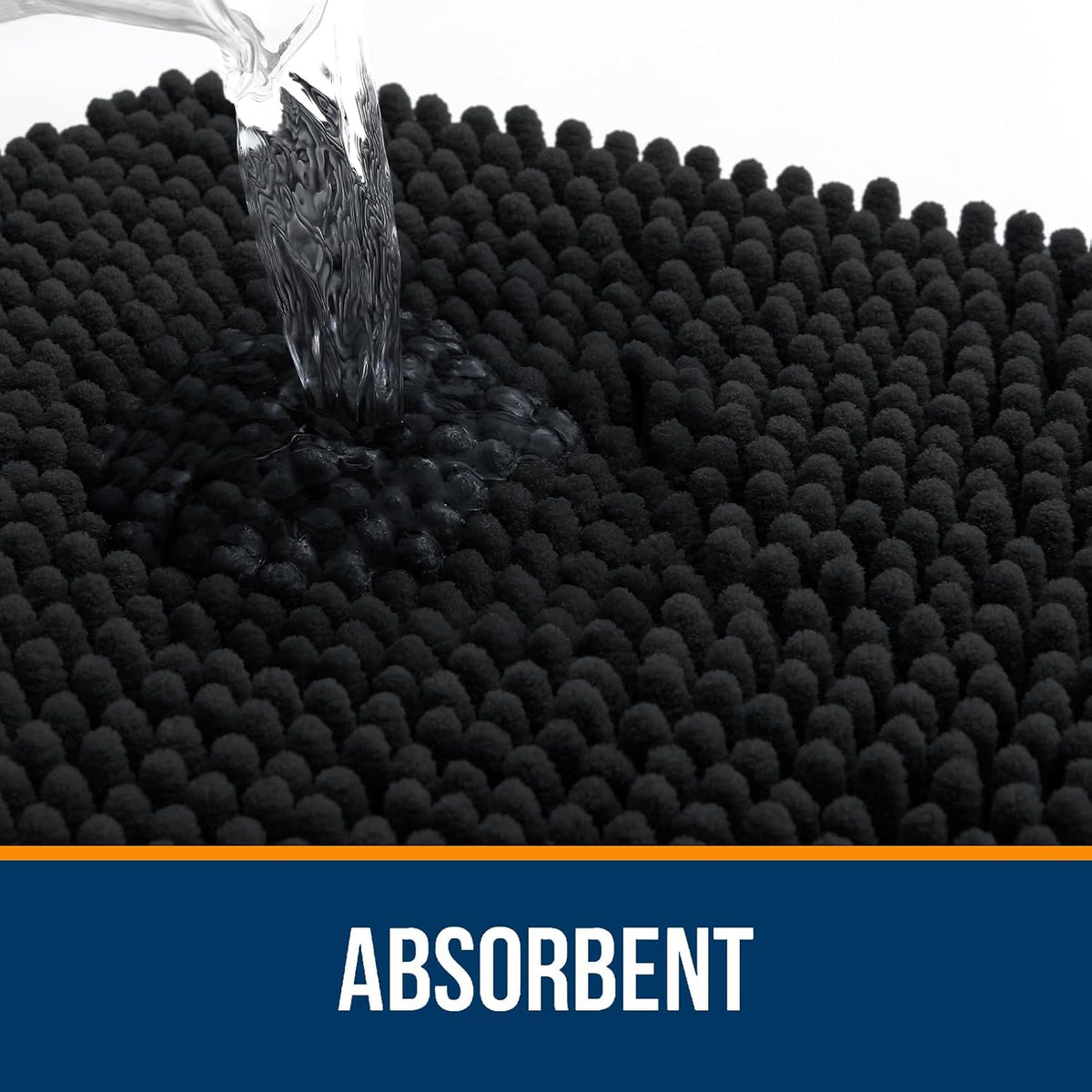 OLANLY Bathroom Rugs - Extra Soft Chenille Bath Mats | 34x21, Quick Dry, Machine Washable, Black