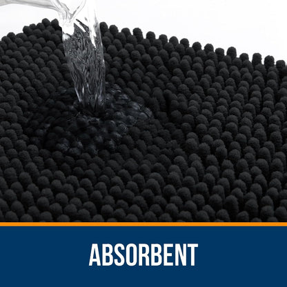 OLANLY Bathroom Rugs - Extra Soft Chenille Bath Mats | 34x21, Quick Dry, Machine Washable, Black