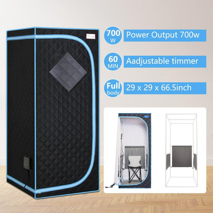 FRITHJILL Portable Infrared Sauna Tent for Home Spa - 700W Full Body Sauna with Foldable Chair, Heating Foot Pad, Remote Control - Easy Setup Indoor Sauna, Max 65°C, 60min Timer, Black