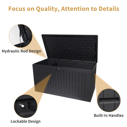LANTRO JS 230 Gallon Deck Box Waterproof, Outdoor Storage Box Waterproof Lockable with Divider and Lifter Prevent Water Seeping into from Floor for Patio Cushions