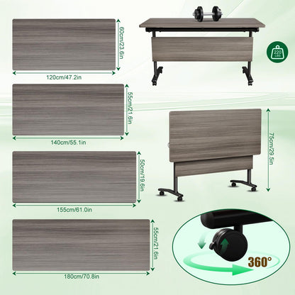 CUFEFi Folding Conference Table,Flip-Top Conference Room Table with Wheels,Waterproof Desktop,Free Combination Arrangement Modular Seminar Training Table for Office Meeting Room (10, Elm, L47.2in)