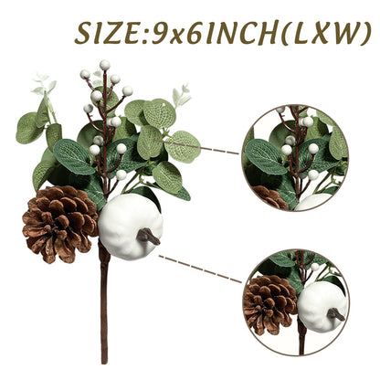 Adurself 12PCS Greenery Stems Artificial Eucalyptus Leaves Fall Picks with White Pumpkin Pinecones for Wedding Table Decor Autumn Thanksgiving Day Flower Arrangements Wreaths Indoor Outdoor Home Decor