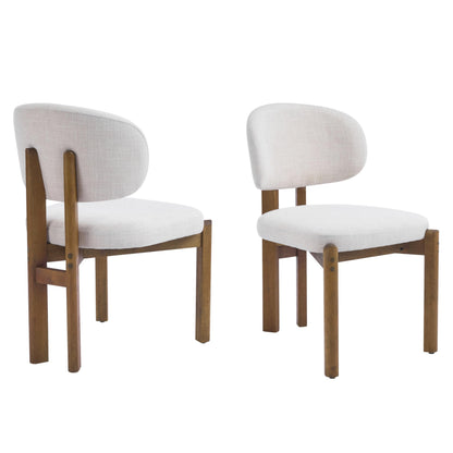 Merax Mid-Century Dining Chairs Set of 2, Beige Upholstered Kitchen Chairs with Walnut Finished Wood Frame, Modern Comfortable Side Chairs for Dining Room