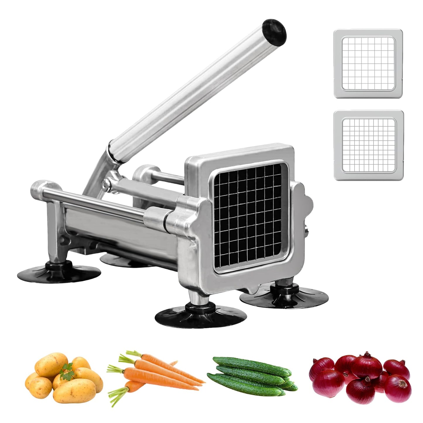 Commercial French Fry Cutter Heavy Duty Potato Slicer with 3/8&1/4&1/2 Inch Blade, Stainless Steel Potato Chopper French Fries Cutter with Suction Feet for Potato Carrot Yam Cucumbers