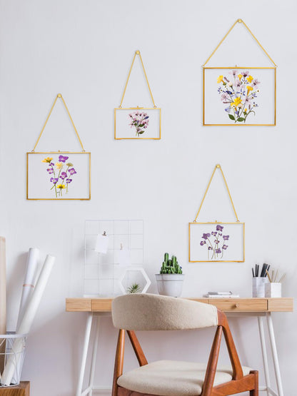 REDHUGO Hanging Pressed Flower Frame Handmade, Double Glass Picture Frame Floater frame Floating Frame for Pressed Flowers Home Wall Artwork, Rectangle Horizontal 4×6 inches, Gold (FRAME ONLY)