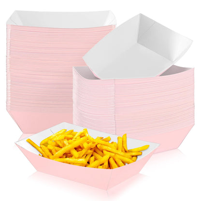 Yinkin 100 Pcs 2lb Paper Food Trays Boat 2lb Disposable Nacho Trays Kraft Paper Boat for Tacos Concession Easter Graduation Birthday Wedding Christmas Halloween Valentine Party Supplies(Light Pink)