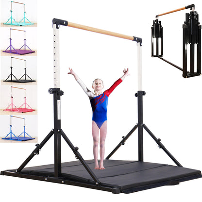 Marfual 5 Ft Fold Gymnastic Bar with Mat Kip Bar with Mat with Professional 4 Ft Width for Kids and Girl and Teenage Home and Club Use
