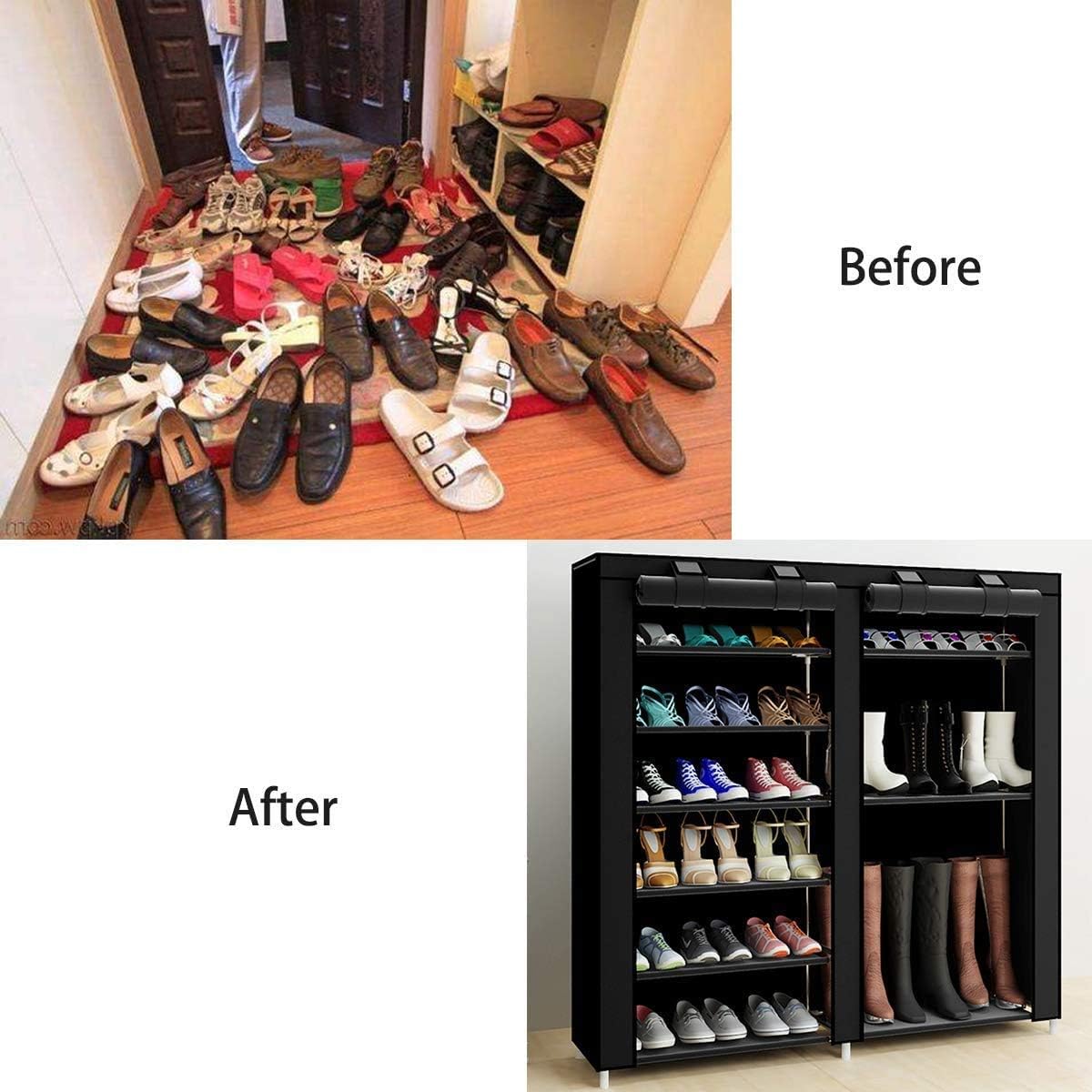 Shoe Rack Storage Organizer, 7 Tier Double Row Free Standing Rack for 24-27 Pairs with Dustproof Cover