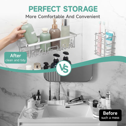Veken Shower Caddy - Large Wall-Mounted Organizer with Soap Dish & Toothbrush Holder | 6-Pack Set