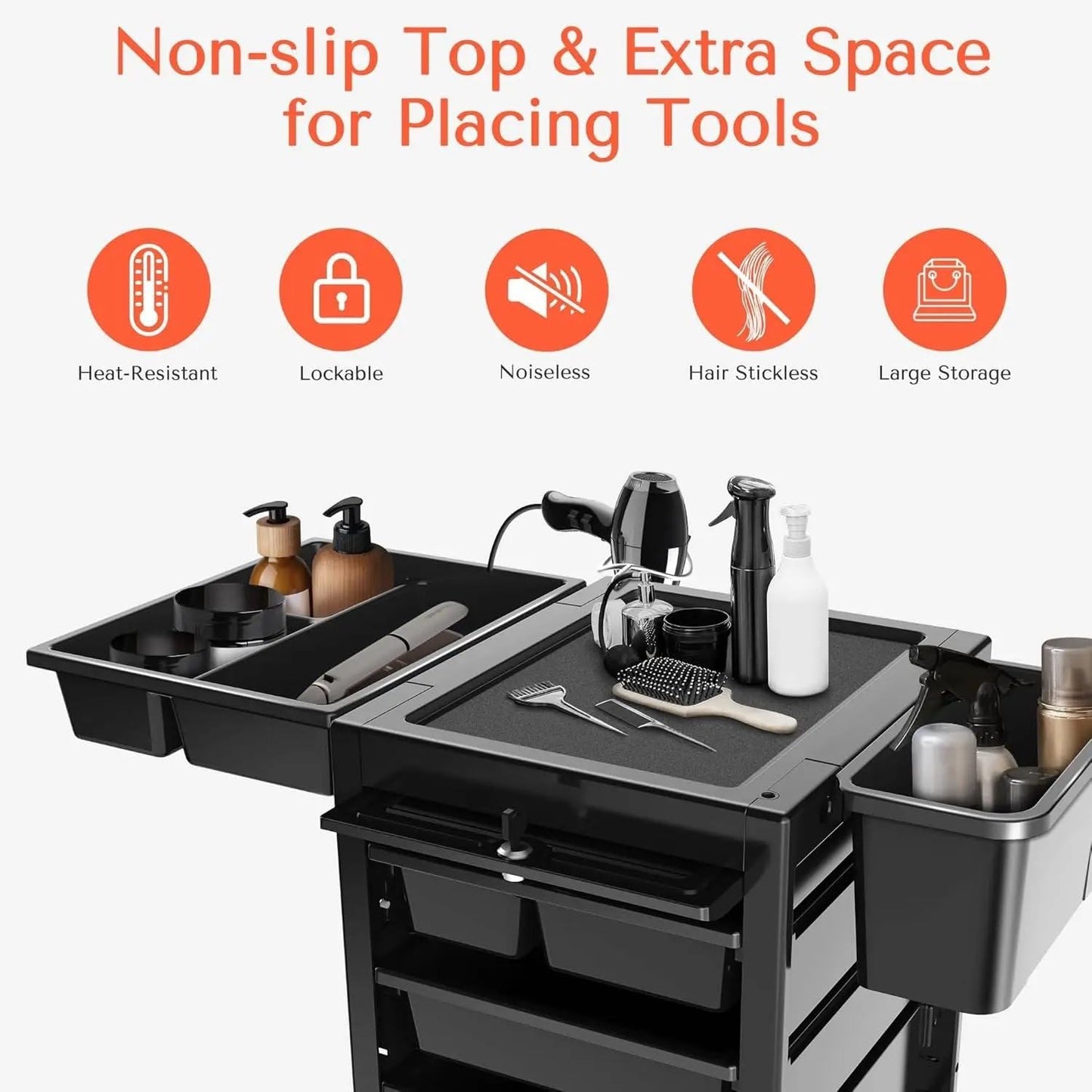 Trolley Premium Lockable Salon Trolley Cart with Wheels and 6 Drawers 2 Bucket,Versatile Salon Cart Hair Trolley on Wheels