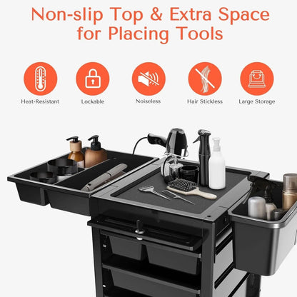 Trolley Premium Lockable Salon Trolley Cart with Wheels and 6 Drawers 2 Bucket,Versatile Salon Cart Hair Trolley on Wheels