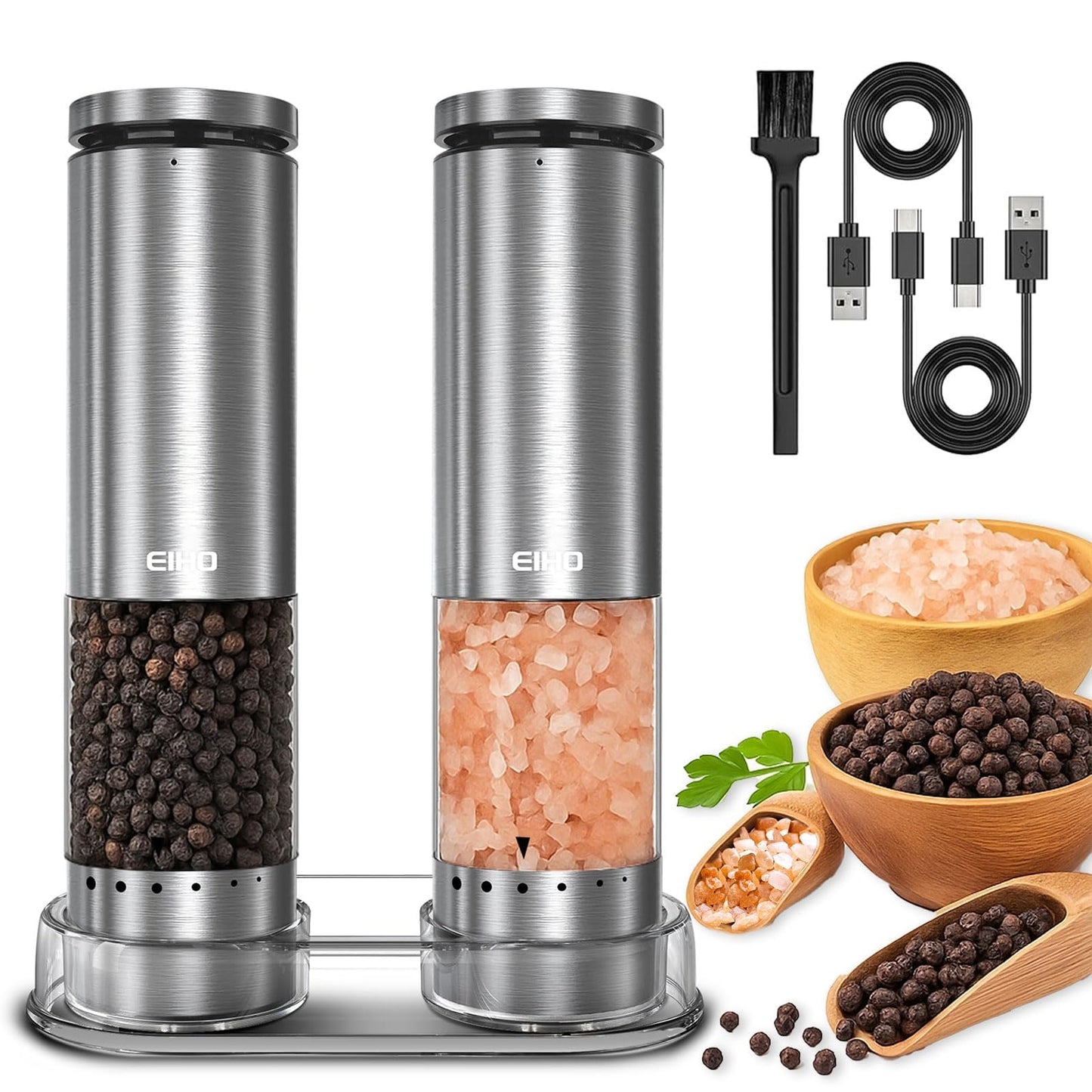 Electric Salt and Pepper Grinder Set Rechargeable, Automatic Salt and Pepper Shakers Mills External Adjustable Coarseness, Kitchen Gadgets, Stocking Stuffers Christmas Cooking Gifts for Men Women