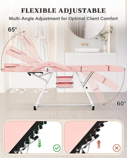 Tythical Pink Tattoo Artist Chair, Split Leg Facial Bed for Client Professional Beauty Lash Massage Bed with Hydraulic Stool & Extension Footrests for Salon Spa Barber Equipment
