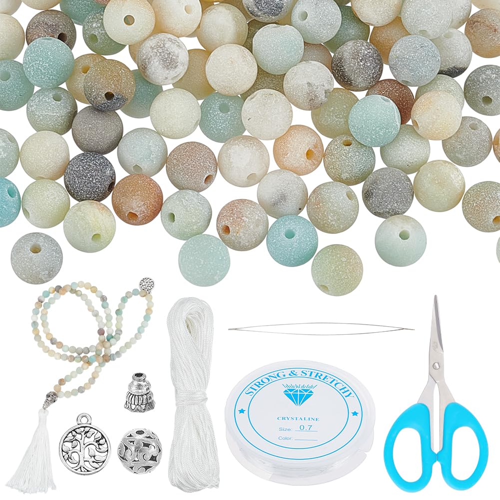 WEBEEDY Mala Necklaces Kit, 120 Pcs Colorful Frosted Gemstone Beads Kit for Jewelry Making with Spacer Bead Tassels Tree of Life Pendant Mala Beads Necklace for Yoga Prayer DIY Necklace Bracelet