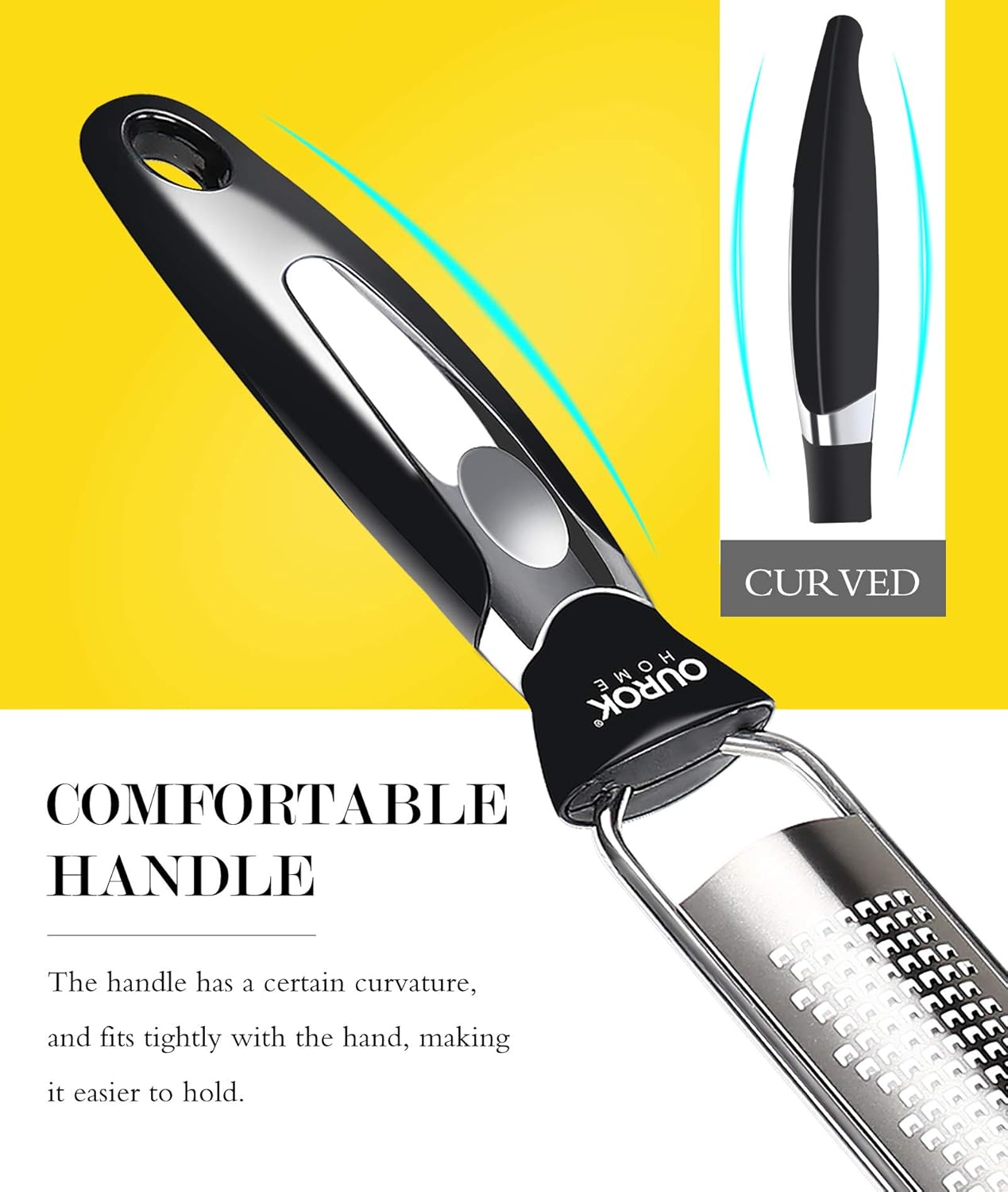 Ourokhome Kitchen Lemon Zester, Stainless Steel Hand Held Grater for Cheese, Ginger, Chocolate, Black
