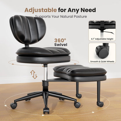HOMRELEXA Extra-Wide & Tall Cross-Legged Office Chair – Deeply-Padded Cloud Seat, Ergonomic Back Support, Adjustable Height for ADHD & Meditation, Black