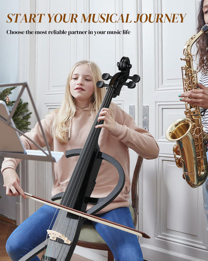 Ktaxon Electric Cello 4/4 Full Size Silent Cello with Portable Bag, Stereo Headphones, Premium Cable & Rosin, Professional Bow and Bridge for Adult Beginner(S Style)