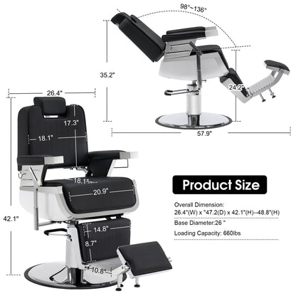 BarberPub Heavy Duty Barber Chair, Hydraulic Reclining Salon Chairs for Hair Stylist, PVC Leather, Barbershop, Adult 3819 (Black&White)