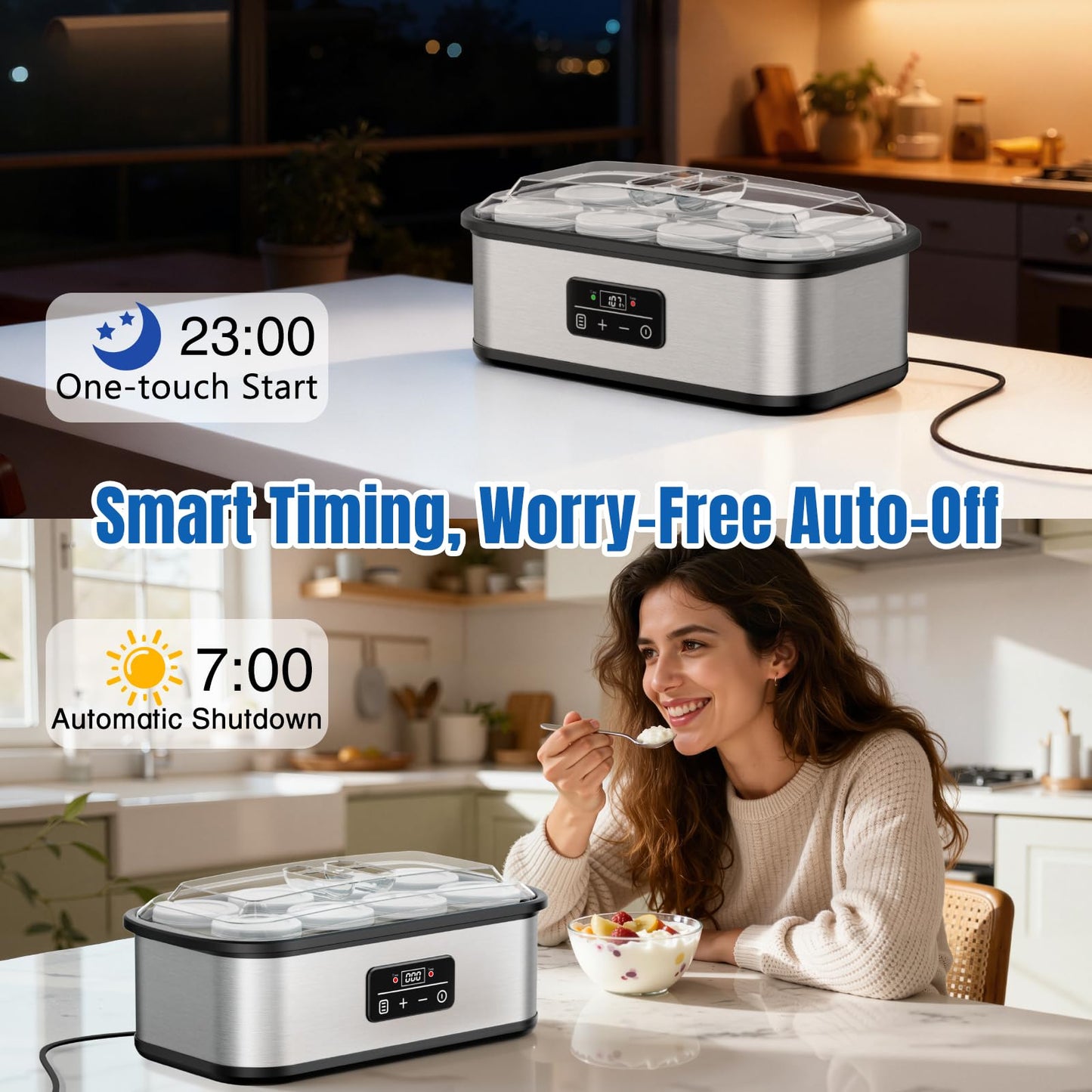 Yogurt Maker with 8 Glass Jars, Yogurt Maker Machine with Adjustable 1-48H Time & Temp Control, Make Healthy Yogurt with Full Probiotics