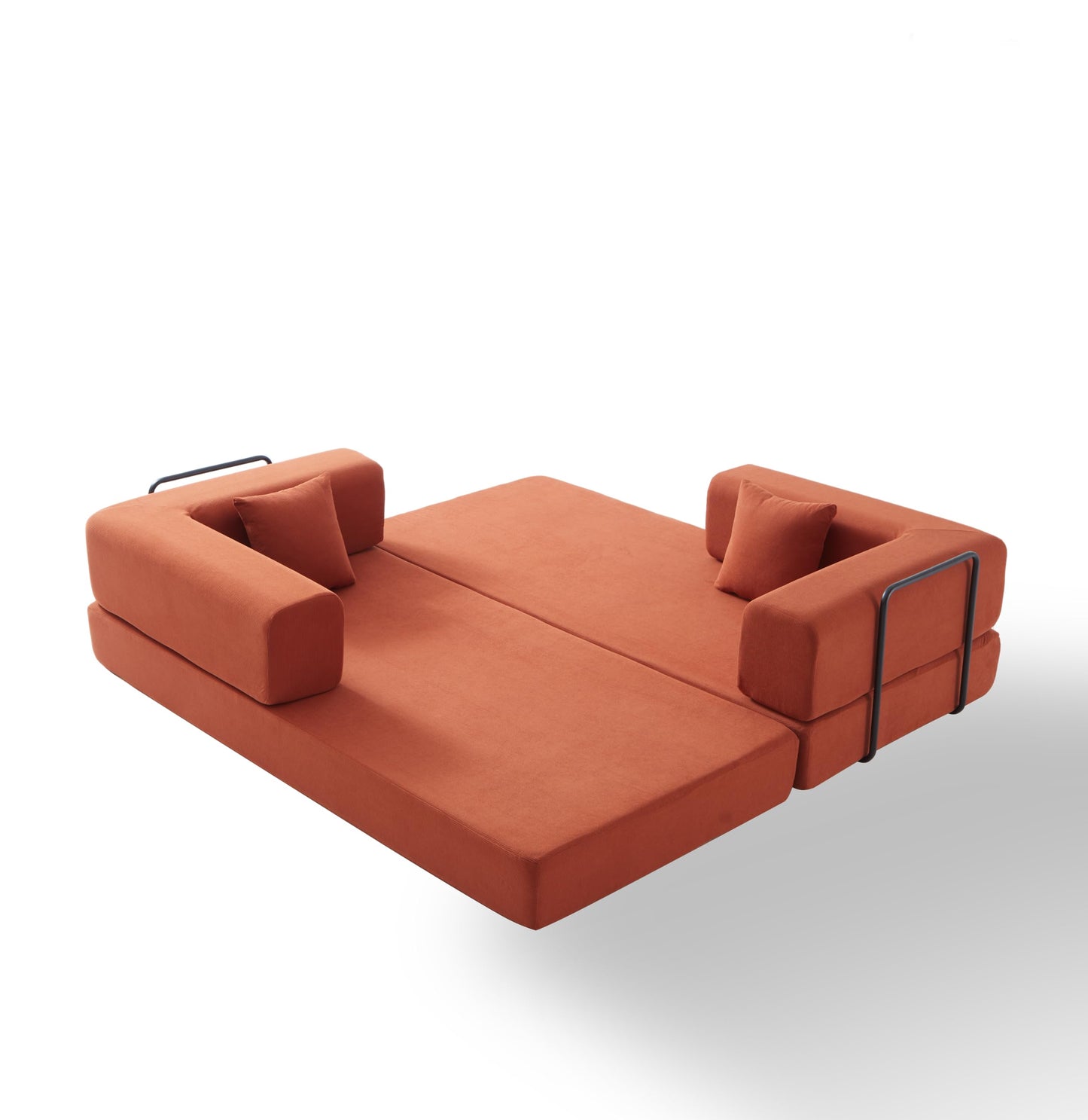 KEIKI 78” Futon Sofa Bed, 4-in-1 Folding Convertible Corduroy Sleeper Sofa, Boneless Couch for Living Room with Supportive Metal Frame, Modern Floor Lounge for Relaxing Reading Napping, Orange